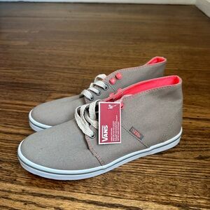 Vans Taupe Canvas High-Top Sneakers with Coral Accents